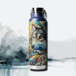 Mosaic Tile Wolf and Owl  Water Bottle