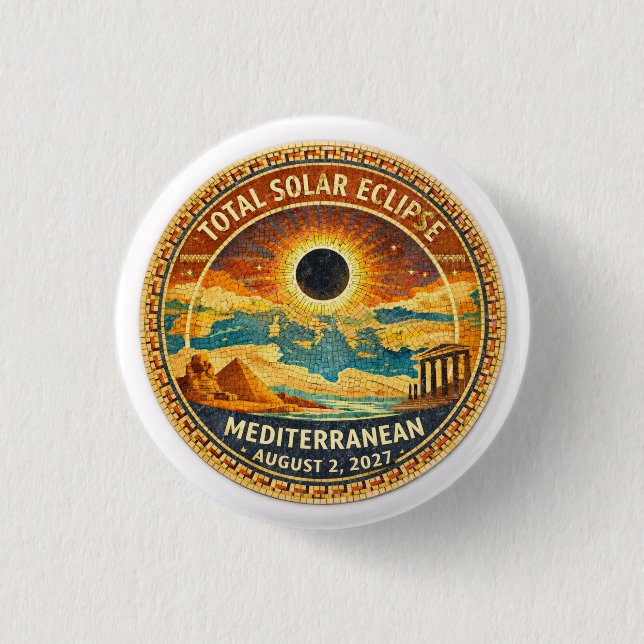 Mosaic  Total Solar Eclipse 2027 sticker 3 Cm Round Badge (Front)