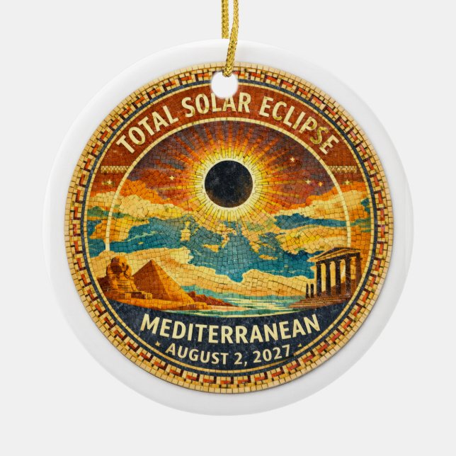 Mosaic  Total Solar Eclipse 2027 sticker Ceramic Tree Decoration (Front)