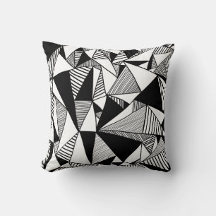 Mosaic Triangles, Black White Texture. Cushion
