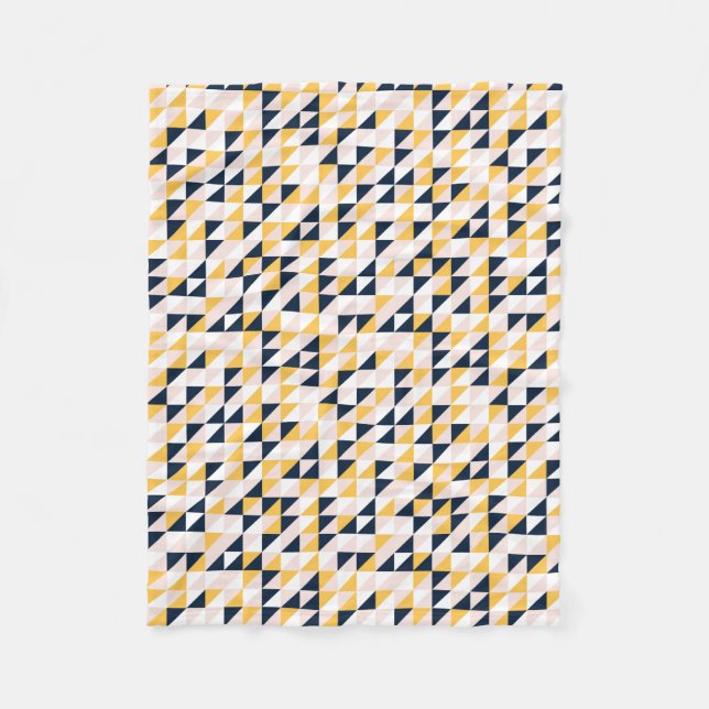 Mosaic Triangles in Yellow, Pink and Navy Blue Fleece Blanket (Front)