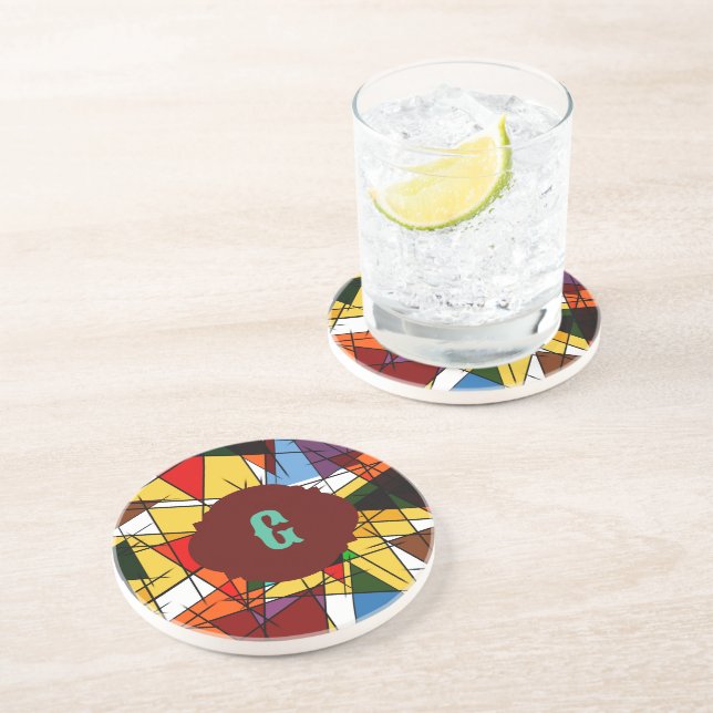 Mosaic Triangles Round Sandstone Coaster (Side)