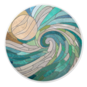 Mosaic Wave and Moon Ceramic Knob