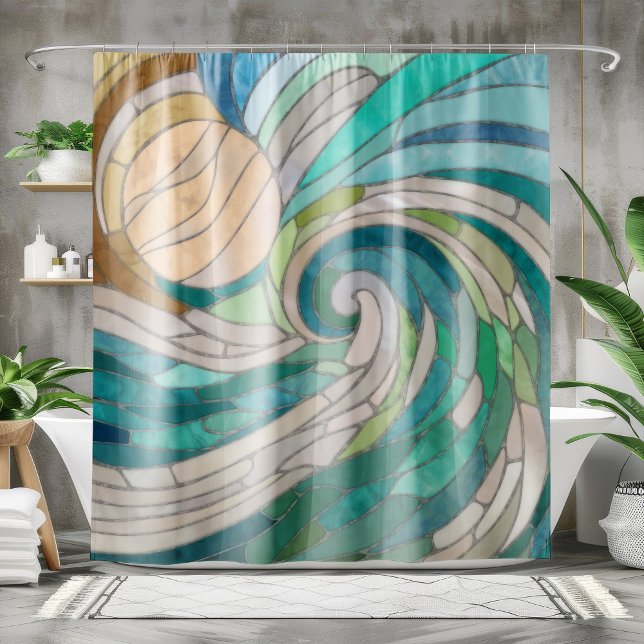 Mosaic Wave and Moon Shower Curtain (Creator Uploaded)