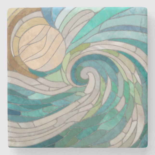 Mosaic Wave and Moon Stone Coaster (Front)