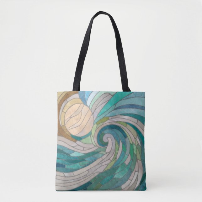 Mosaic Wave and Moon Tote Bag (Front)