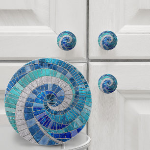 Mosaic Wave Spiral - Ocean Tiles Ceramic Knob
