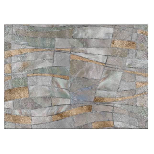 Mosaic Waves Art - Pearl and Pastel Gold Cutting Board (Front)