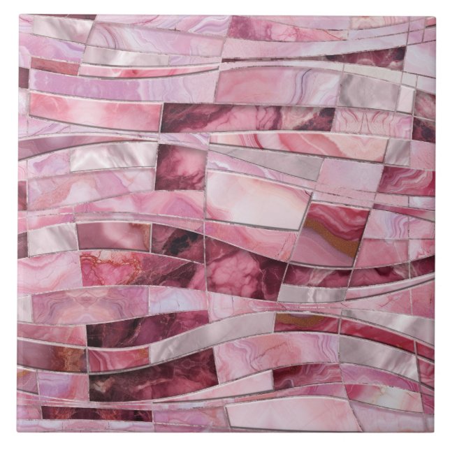 Mosaic Waves - Pink Marble Abstract Tile (Front)