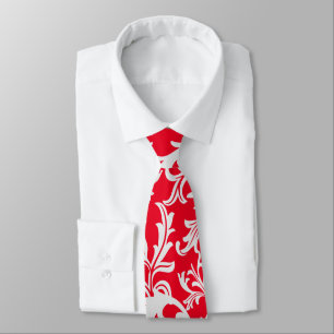 Mosaic ًWhite Red leaves, floral pattern Tie