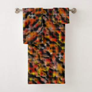 Mosaic with mix of red and carved gradient stains  bath towel set