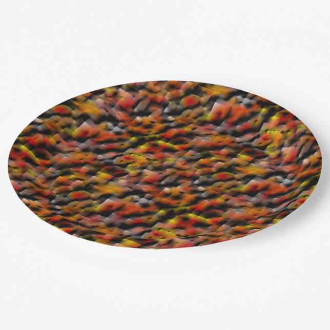 Mosaic with mix of red and carved gradient stains  paper plate (Angled)