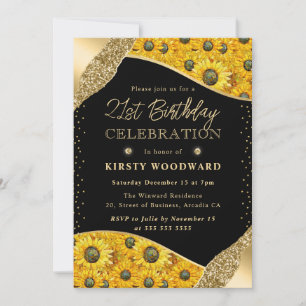 Mosaic Yellow Sunflowers 21st Birthday Invitation