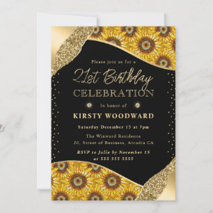 Mosaic Yellow Sunflowers 21st Birthday Invitation