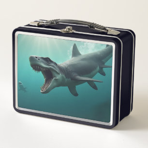 Mosasaurus chasing shark metal lunch box
