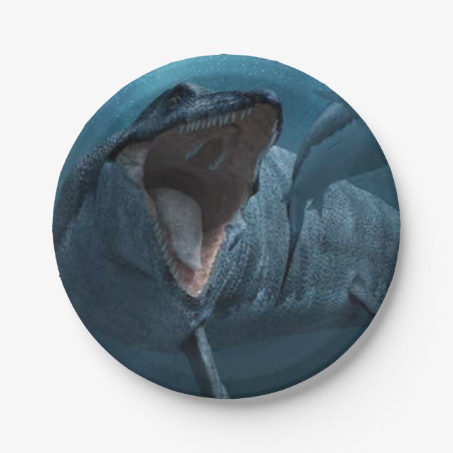 Mosasaurus chasing shark paper plate (Front)