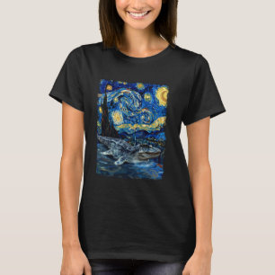 Mosasaurus Dinosaur Starry Night Painting T-Shirt