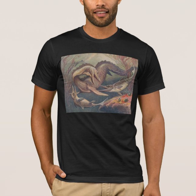 Mosasaurus Ichthyosaurus Antique Print T-Shirt (Front)
