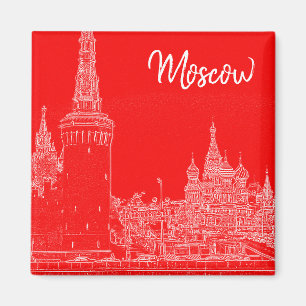 Moscow City St Basil's Cathedral Landscape Sketch Magnet