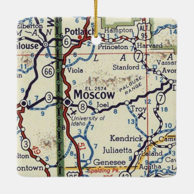 Moscow Idaho Vintage Map Ceramic Ornament (Back)