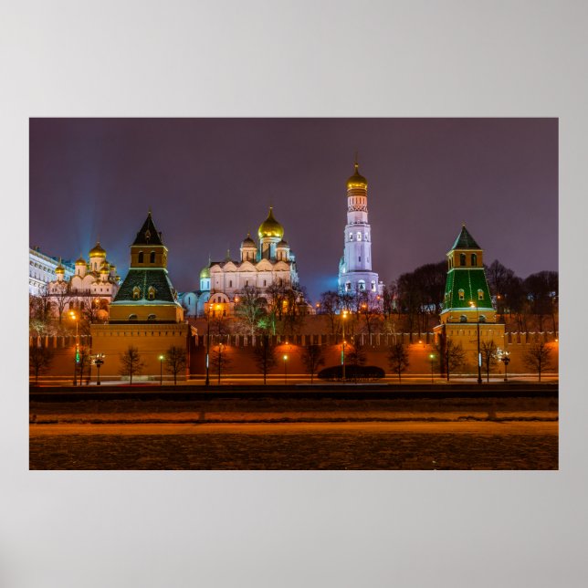 Moscow Kremlin cathedrals at night Poster (Front)