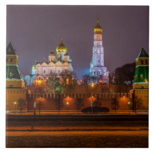 Moscow Kremlin cathedrals at night Tile