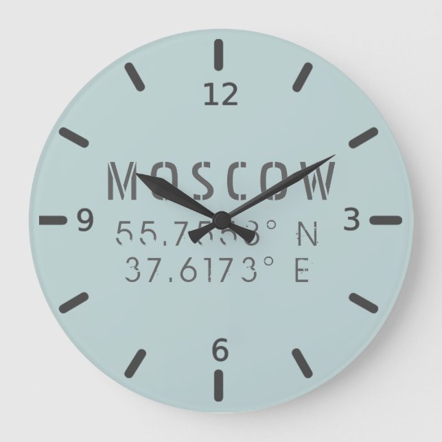 Moscow Latitude & Longitude Large Clock (Front)
