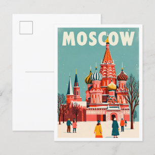 Moscow Russia Art Vintage Illustration Travel Postcard