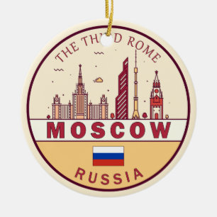 Moscow Russia City Skyline Emblem Ceramic Tree Decoration