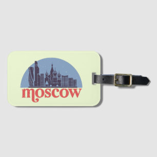 Moscow Russia City Skyline Retro Cityscape Art Luggage Tag