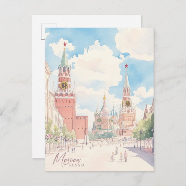 Moscow Russia Gouache Paint Illustration Travel Postcard (Front/Back)