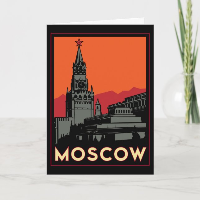 moscow russia kremlin art deco retro travel card (Front)