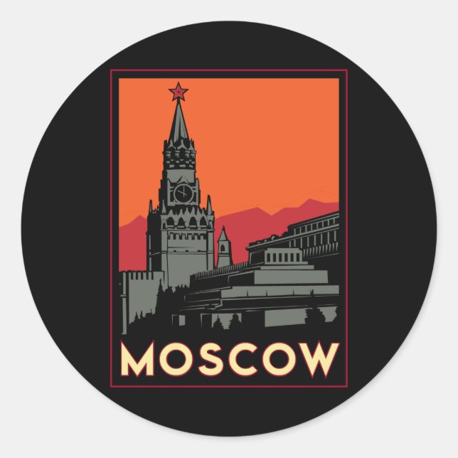 moscow russia kremlin art deco retro travel classic round sticker (Front)