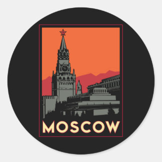 moscow russia kremlin art deco retro travel classic round sticker