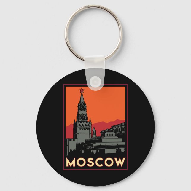 moscow russia kremlin art deco retro travel key ring (Front)