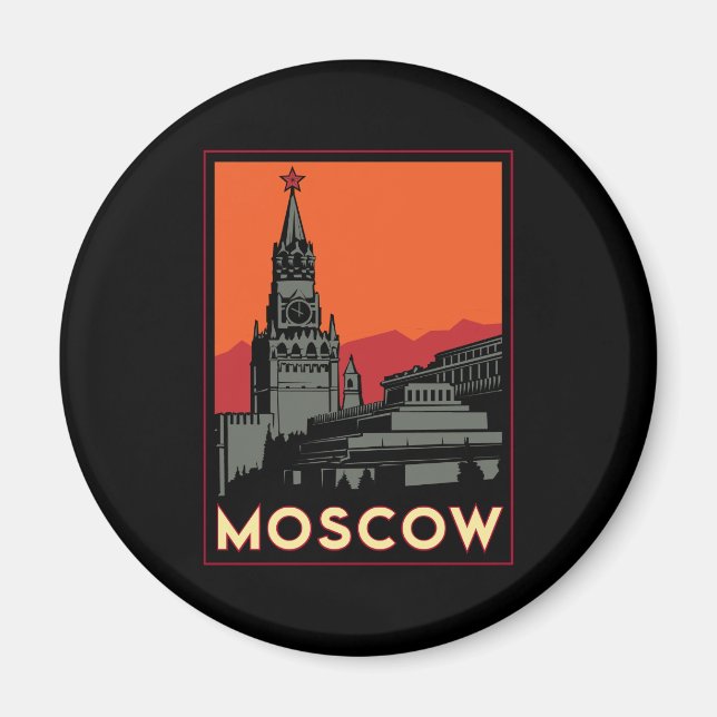 moscow russia kremlin art deco retro travel magnet (Front)