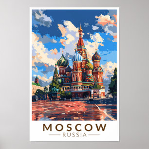 Moscow Russia Red Square Travel Art Vintage Poster