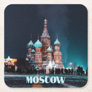 Moscow Russia St. Basil’s Cathedral Square Paper Coaster