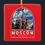 Moscow Russia Travel Art Vintage Ceramic Ornament<br><div class="desc">Moscow retro vector travel design. Moscow,  on the Moskva River in western Russia,  is the nation’s cosmopolitan capital.</div>