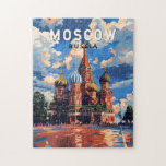Moscow Russia Travel Art Vintage Jigsaw Puzzle<br><div class="desc">Moscow retro vector travel design. Moscow,  on the Moskva River in western Russia,  is the nation’s cosmopolitan capital.</div>
