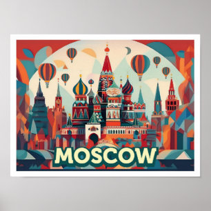 Moscow Russia Travel artistic colourful Poster