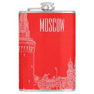 Moscow St Basil's Cathedral Red Square Sketch Hip Flask