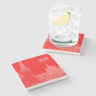 Moscow St Basil's Cathedral Red Square Sketch Stone Coaster
