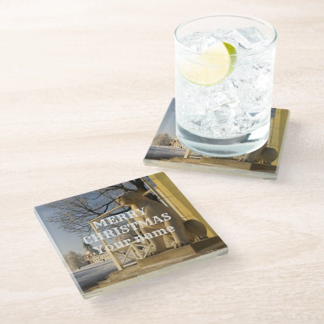 Moscow. Winter. lion sculpture Glass Coaster (Angled)