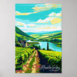 Moselle Valley Germany vintage travel illustration Poster