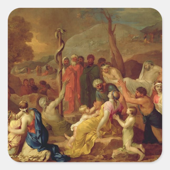 Moses and the Brazen Serpent, c.1653-54 (oil on ca Square Sticker (Front)