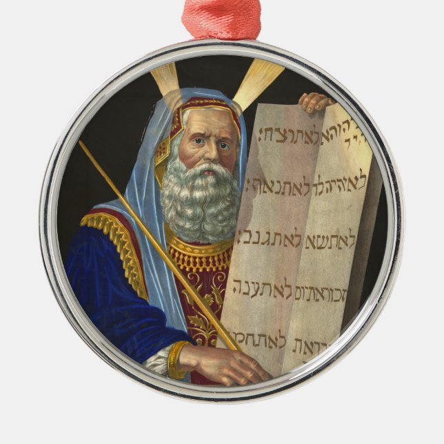 Moses and the Ten Commandments Metal Tree Decoration (Front)
