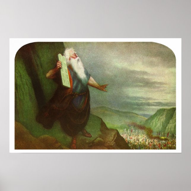 Moses and the Ten Commandments, Vintage Religion Poster (Front)