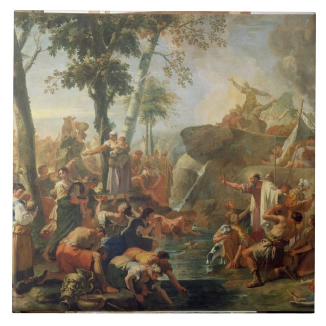 Moses Drawing Water from the Rock (oil on canvas) Tile (Front)