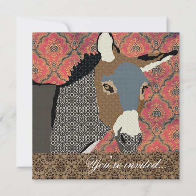 Moses Vintage Red Damask Invitation (Front)